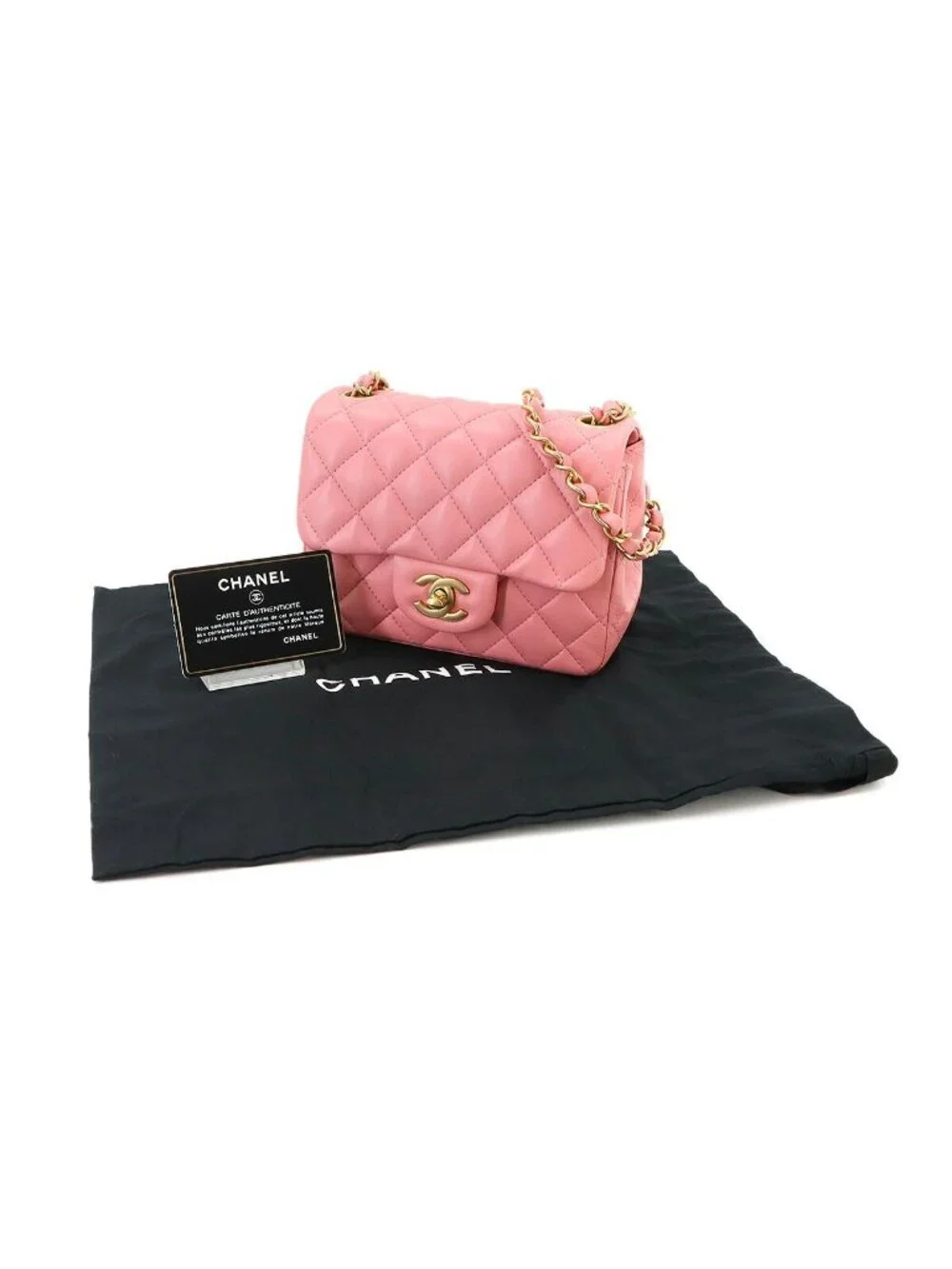 Chanel Mini Quilted Chain Shoulder Bag Lambskin Pink Gold